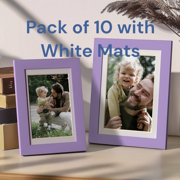 Purple 4x6 Photo Frame Set – 10 Pack w/ Mat & Acrylic Cover - Picture 1 of 6